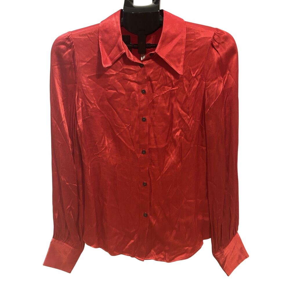 Boden Red Vicose Button Down Blouse (see measurements)